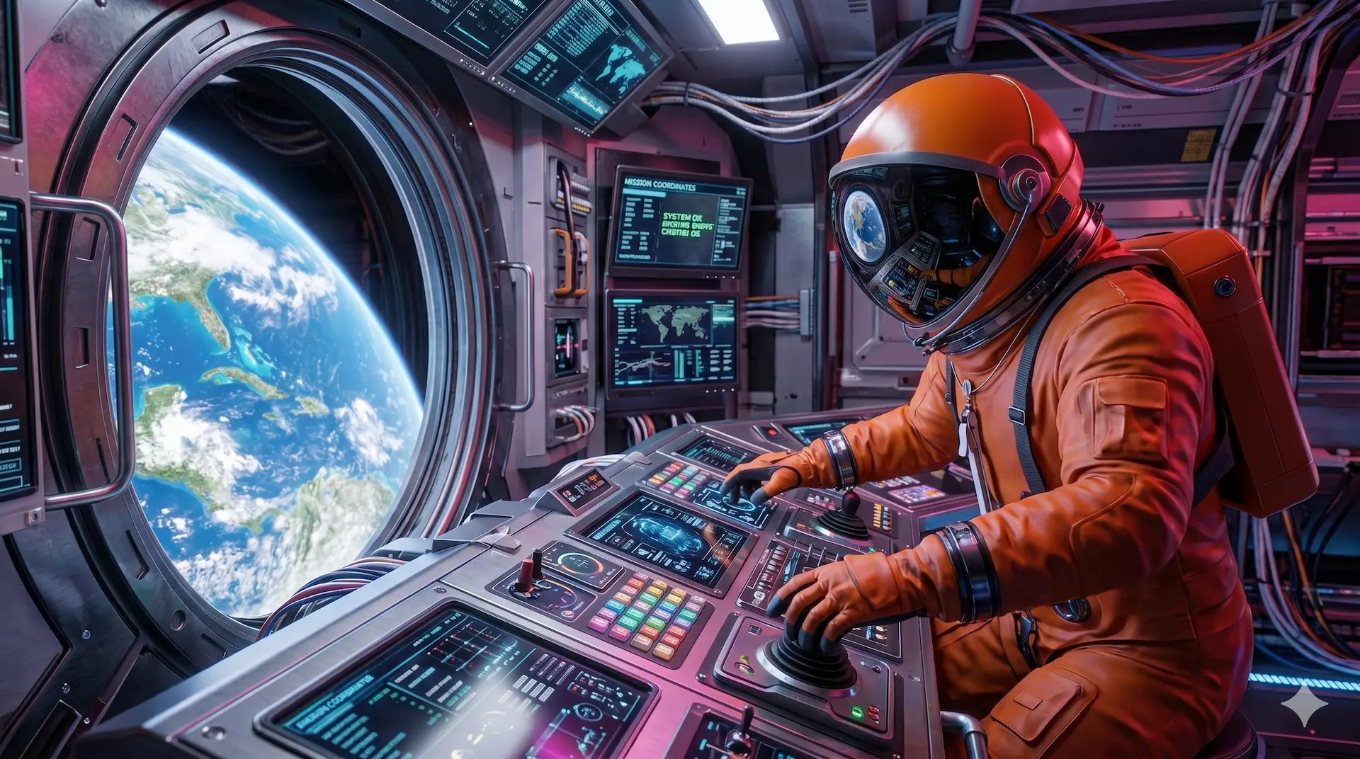astronauta pilotando nave espacial